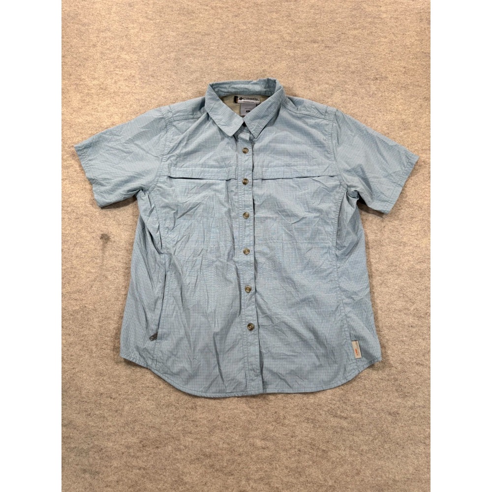 Columbia GRT Fishing Shirt Womens Large Blue Plaid Mesh Vented Button Up TL7094